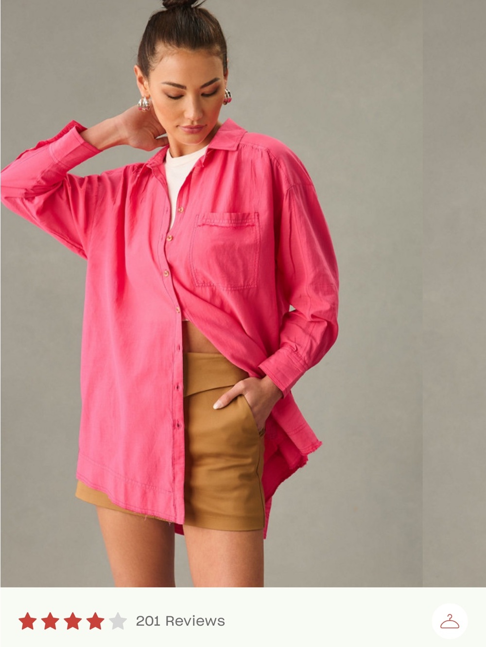 Anthropologie Pilcro Oversized Airy Button Down Shirt in Hot Pink